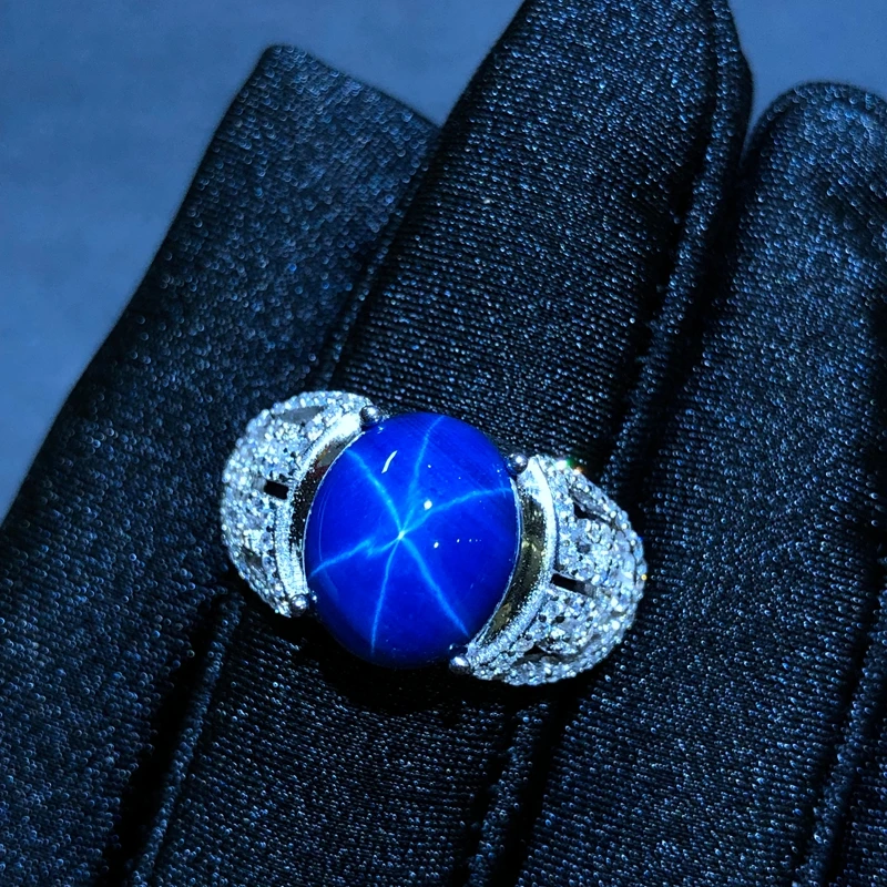 Starlight Sapphire Ring, Classic 925 Pure Silver Star Line Beautiful Mail Packing