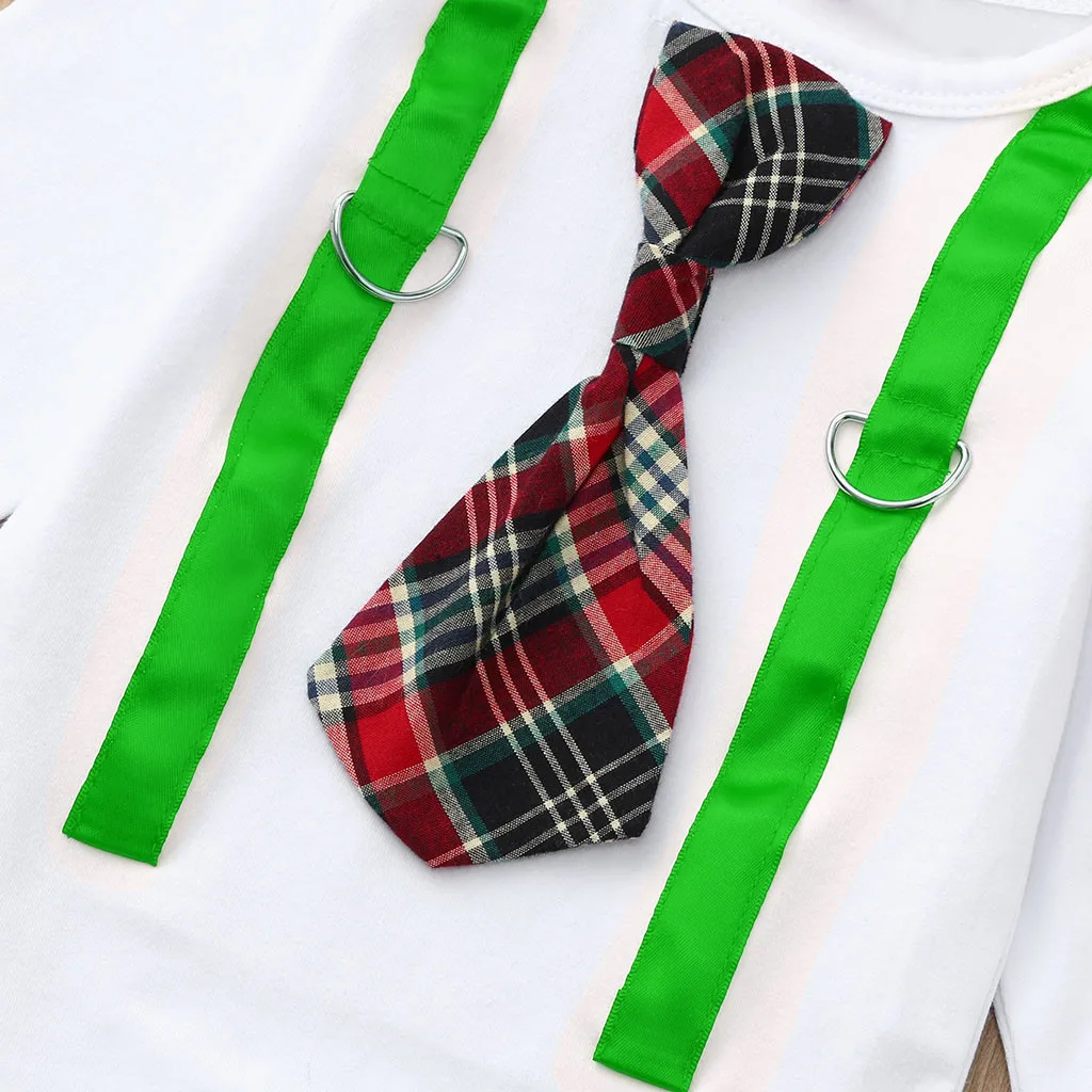 Newborn Baby Boys Patchwork Autumn Romper Clothes Infant Boy Long Sleeve Plaid Tie Gentleman Bodysuit Toddler Kid Fashion Romper