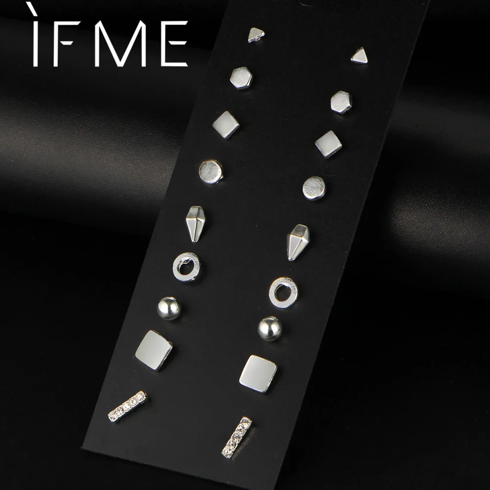 Серьги пусеты IF ME Комплект сережек для женщин круглые маленькие геометрические