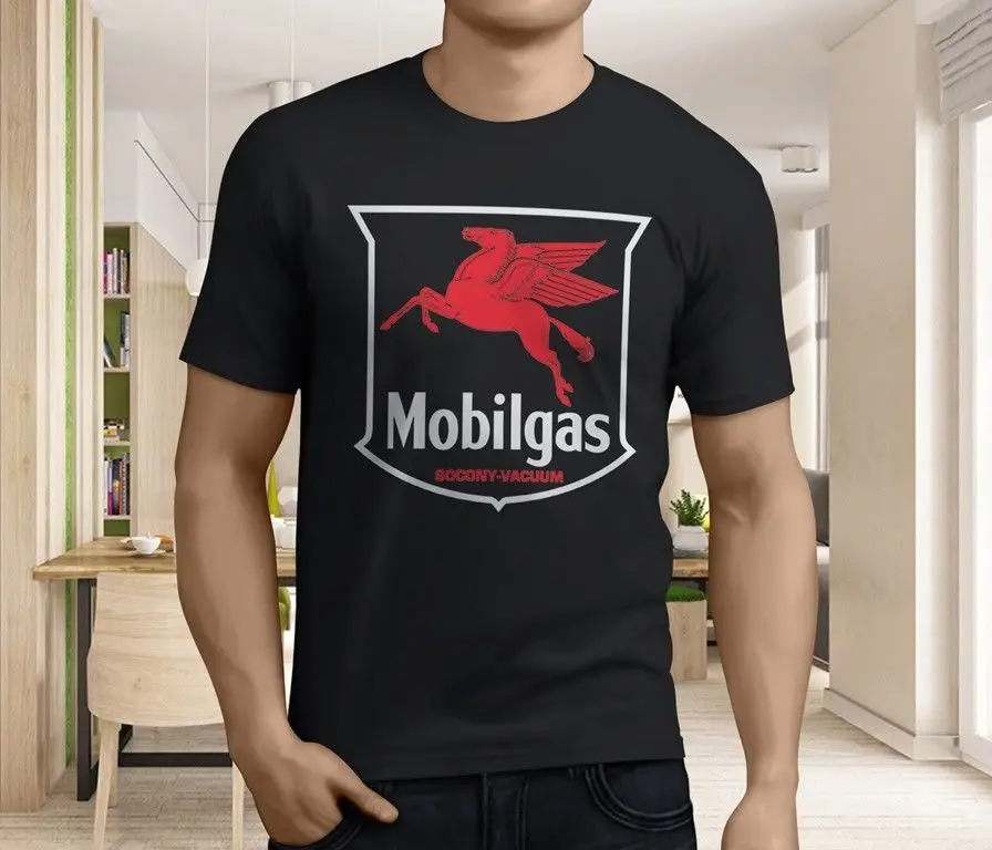 Новый mobiloil Pegasus mobil oil Для мужчин черный футболка Размеры S 3XL|black t-shirt|t-shirt men blackt-shirt