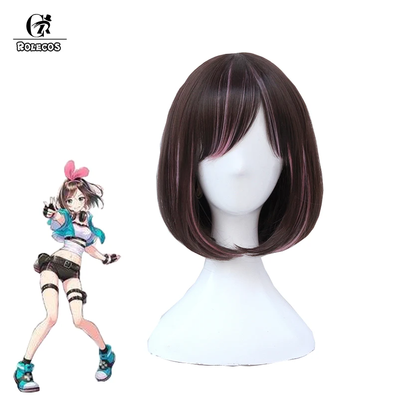 

ROLECOS First Virtual Youtuber Cosplay Hair Kizuna AI Cosplay 35cm Short Brown Color Hair Cosplay Headwear Synthetic Hair