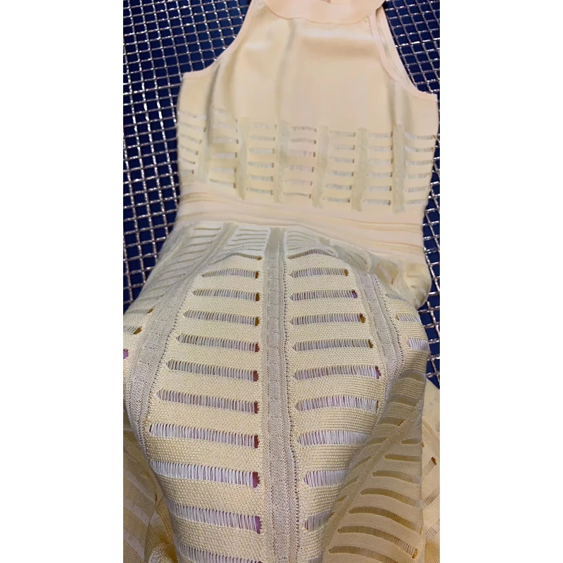 

New Arrival Fashion Vestidos 2019 Elegant Yellow Sleeveless Halter Summer Dress Bandage Dress For Women Celebrity Party Clubwear