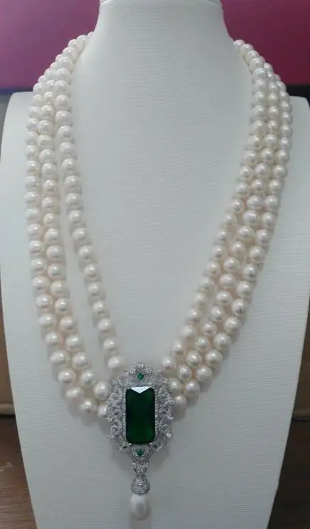

3row 8-9 mm natural white south necklace