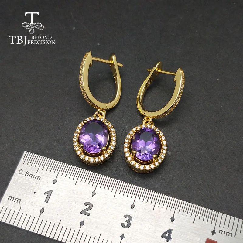 TBJ натуральный Африканский Аметист 3.5ct драгоценный камень застежка серьги
