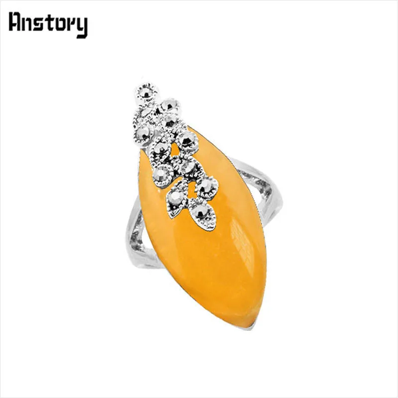 Yellow Resin Глаз Форма опал смолы Кольца Винтаж листьев растений Кольца для Для женщин Античная Посеребренная Модные украшения - Цвет основного камня: Yellow Resin