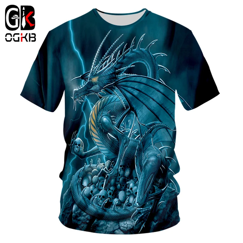 

OGKB Summer Tops Women/men's Funny Print Blue Dragon 3D T-shirt Animal Tshirt Man Hiphop Streetwear Punk O Neck Tee Shirts Homme