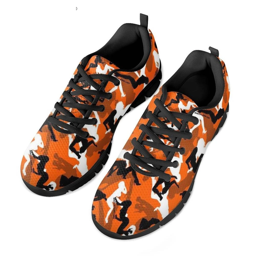 INSTANTARTS White and Orange Camouflage Pattern Woman's Summer Running Shoes Comfortable Lace Up Sneakers Outdoor Sports | Спорт и