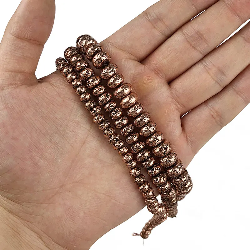 Red Bronze Plated JHNBY, серебро, розовое золото, бронза, черный вулканической лавы 6/8/10 мм Натуральный камень плоские круглые гематитовые бусины для изготовления ювелирных изделий Изготовление браслетов своими руками - Цвет: Red Bronze Plated