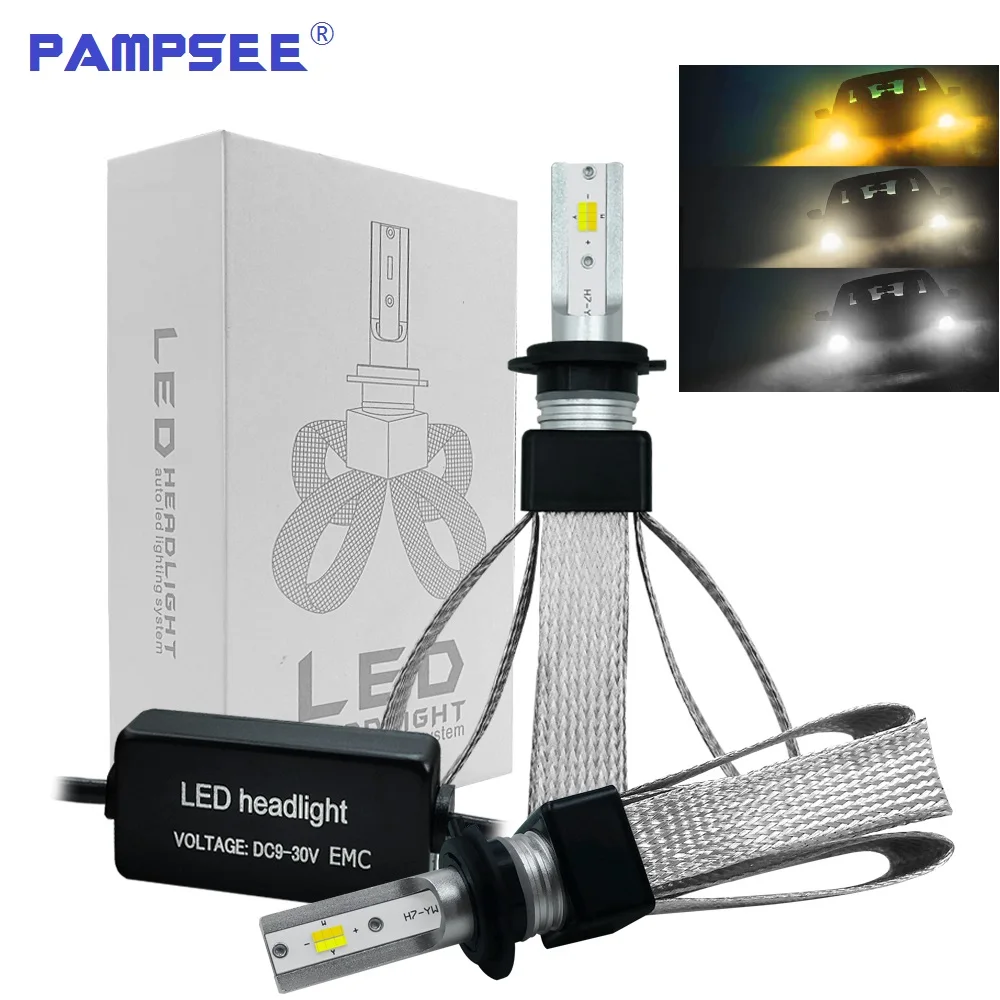 PAMPSEE 2X H7 LED H4 H11 H8 HB4 H1 H3 HB3 Авто T9 Автомобильные фары лампы 80 Вт 9600LM автомобильный Стайлинг 3000K 6000K 4300K led automotivo