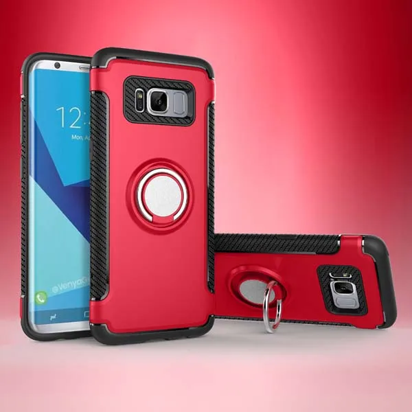Red Роскошный бронированный чехол для samsung J3 J5 J7 S8 S9 Plus с кольцом и подставкой, противоударный чехол для iPhone X XR XS Max 6 7 8 Plus - Цвет: Red