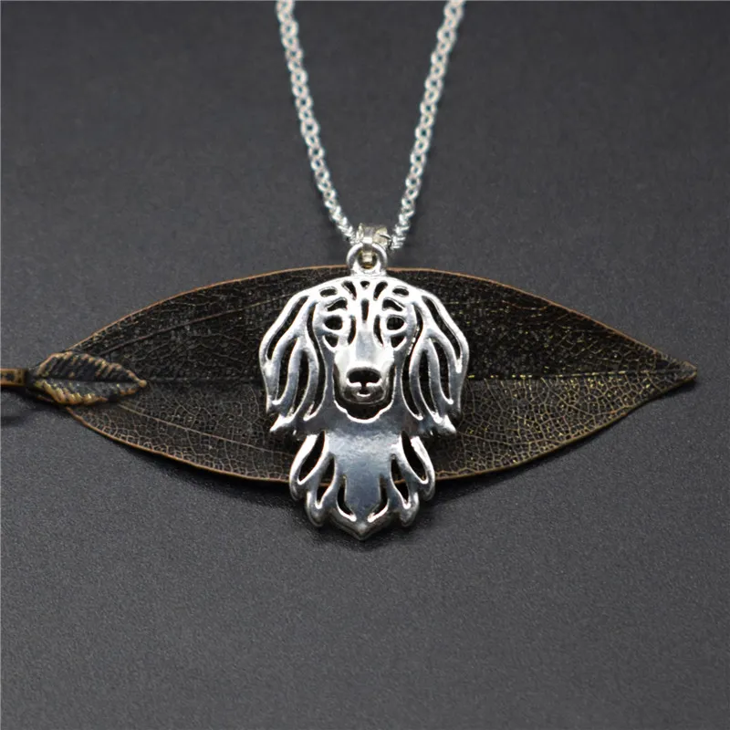 Elfin Trendy Long Haired Dachshund Necklaces Gold Color Silver Color Animal Dog Jewellery Dachshund Pendant Necklaces Women Men