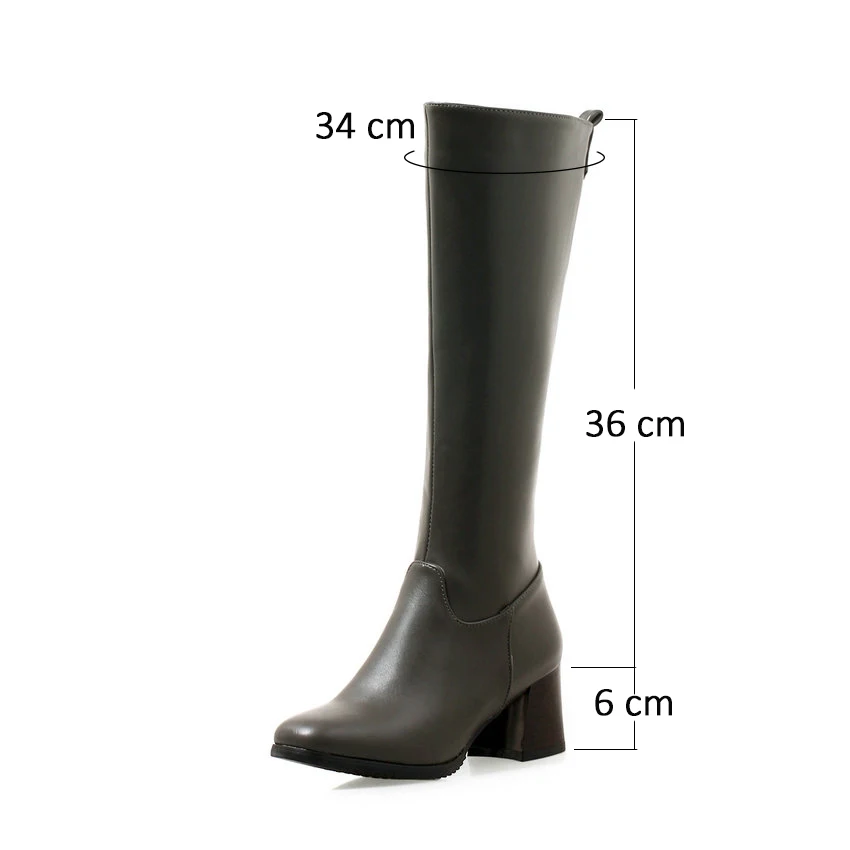 

NIKOVE 2019 Women Winter Boots Shoes Zip Knee High Boots PU Leather Square High Heels Square Toe Autumn Shoes Woman Size 34-43