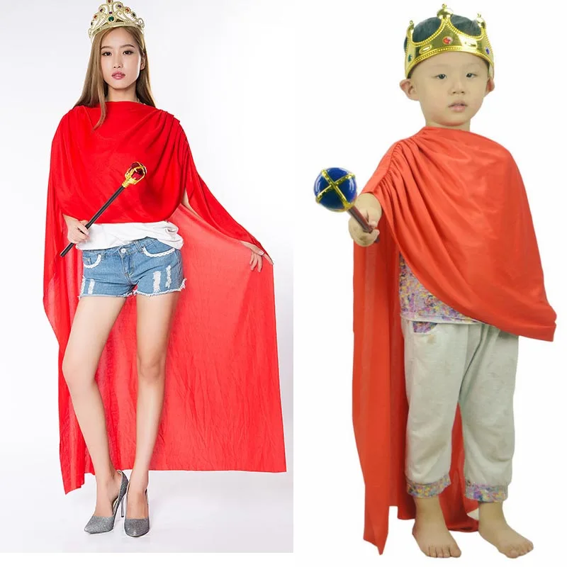 Royal Crown Sceptre Cloak Cape Kids Adult King Queen Costume Halloween Party Cosplay Props| |