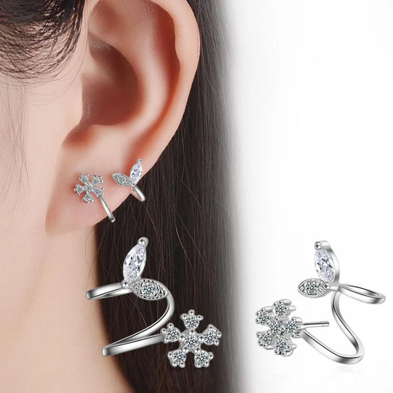 

KOFSAC New Fashion 925 Pure Silver Stud Earrings For Women Luxury Crystal Charming Snowflake CZ Earring Christmas Jewelry Gifts