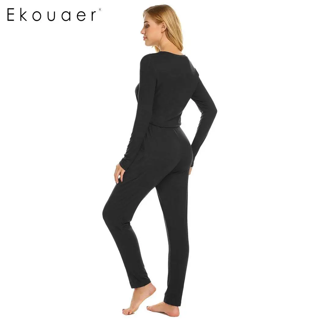 Ekouaer/женские комбинезоны для взрослых домашняя одежда с круглым вырезом и