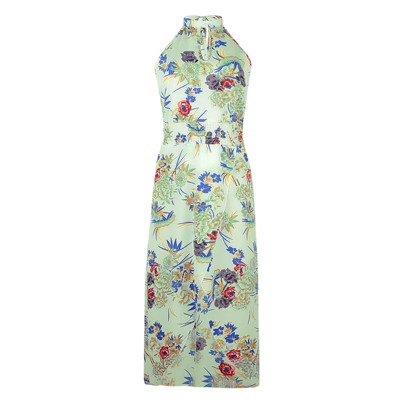 Летние Для женщин 2018 мода платье с цветочным рисунком без рукавов высоким