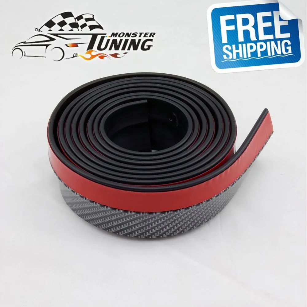 

Free Shipping Black Soft Carbon Fiber Rubber Car bumper Strip 60mm Width 2.5m Length Exterior Front Bumper Lip Kit
