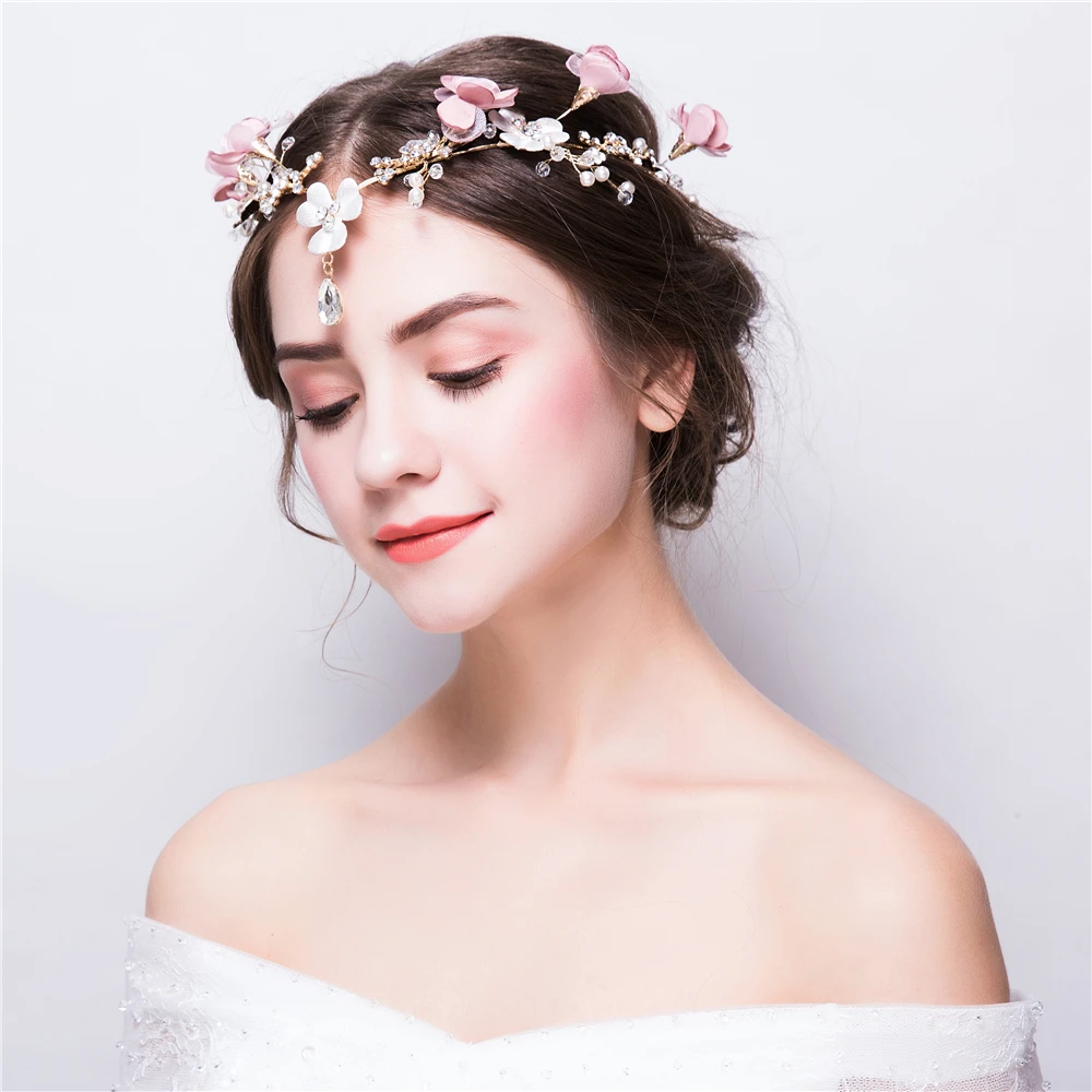 Стразы для принцессы розовые цветочные аксессуары волос невесты свадебная
