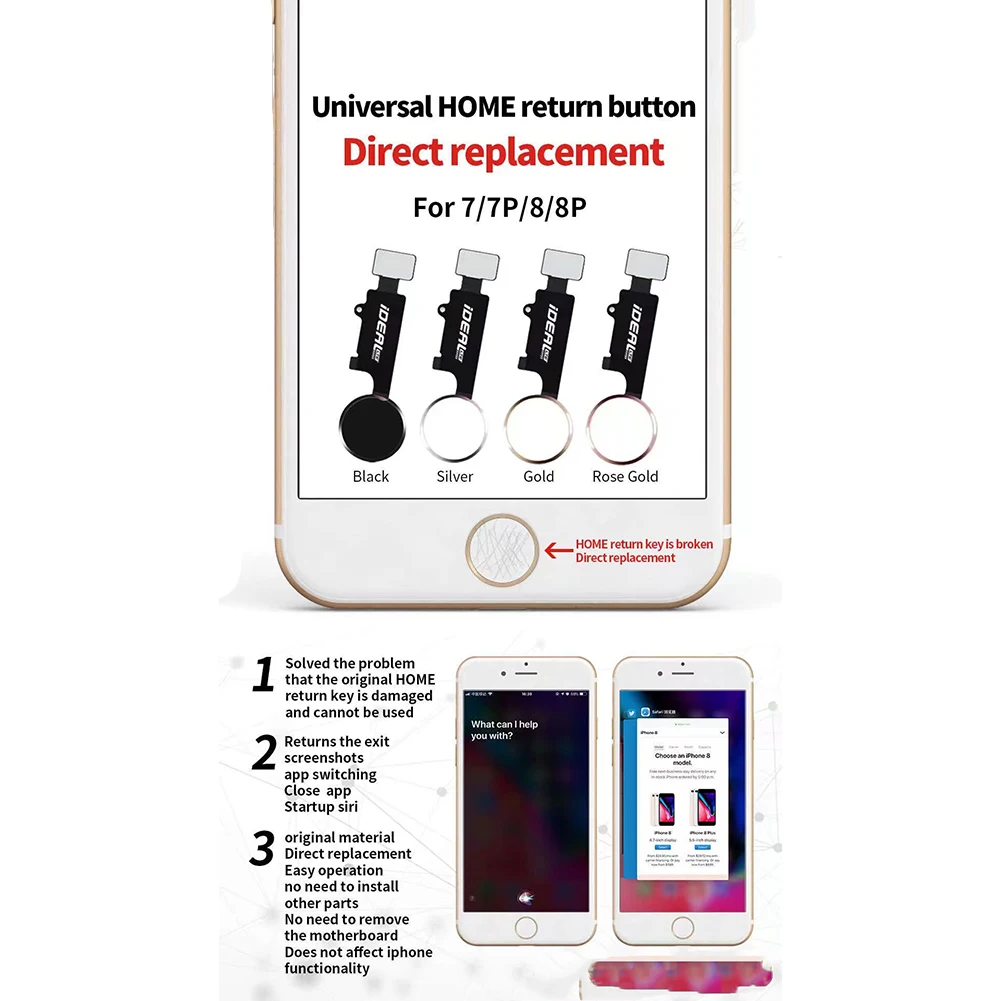 3-е поколение Универсальный без Touch ID Замена Кнопка Домой Flex без Touch ID для iPhone 7 8 Plus