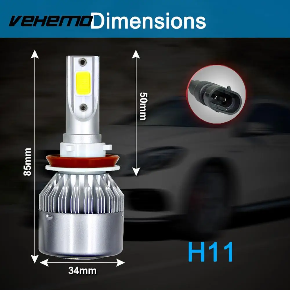 Vehemo 1 шт. H8 H9 H11 Автомобильные светодиодные лампы для автомобильных фар 72 Вт 8000LM