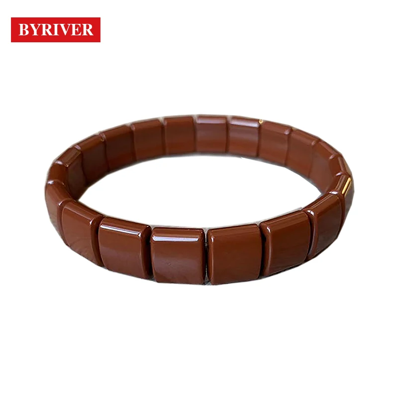 Square Beads BYRIVER настоящий черный турмалиновый браслет для здоровья, браслет из натурального германиевого камня, энергия отрицательных ионов, ручная цепочка для мужчин и женщин - Цвет: Square Beads