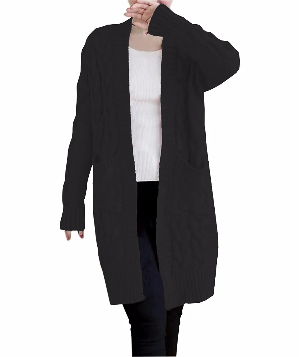 Nutexrol Для женщин Open Front Long Sleeve Knit думаю кардиган Коренастый свитер oversize-пальто |