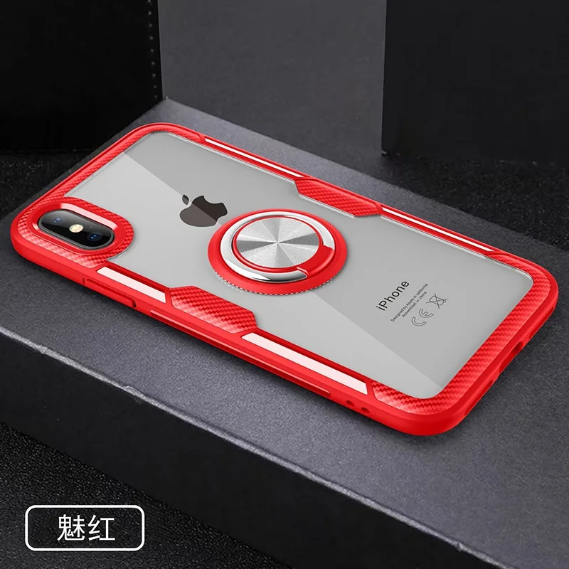 RED Прозрачное стекло Автомобильный Кронштейн кольцо стенд телефонные чехлы для iPhone 10 6s 7 8 Plus XS MAX XR X 8 Plus Мягкий ТПУ силиконовый бампер чехол - Цвет: RED