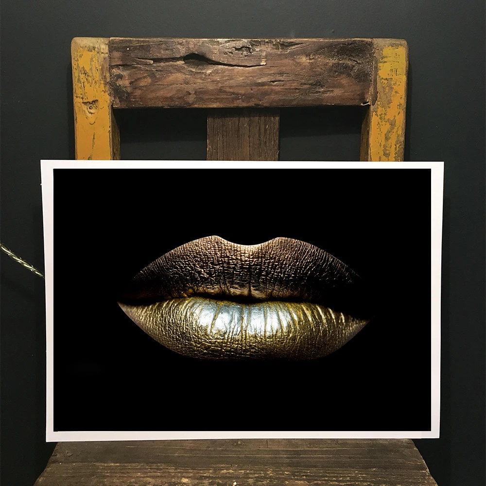 Плакат с принтом для домашнего декора золотые губы градиентом сексуальная