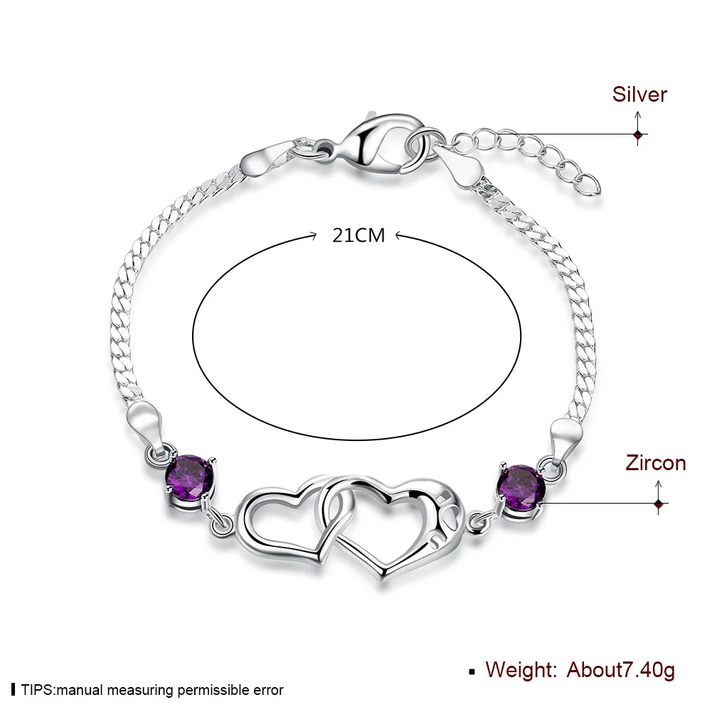 Fashion Classic Heart Shaped Lady Aesthetic Bracelet Love Purple Crystal Zircon | Украшения и аксессуары