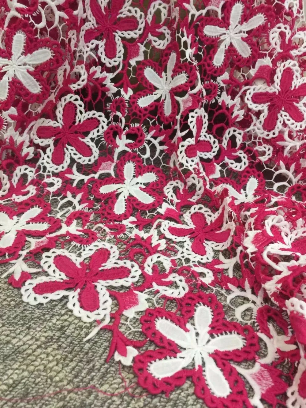 

Red Silk milk High Quality Nigerian Guipure Lace African Cord Lace Latest 2018 African Guipure Cord Lace Fabric ZLS03-12