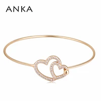 anka hot sell double heart shape bangle with made aaa cubic zirconia bracelet luxury gold color fashion jewelry for women 20459