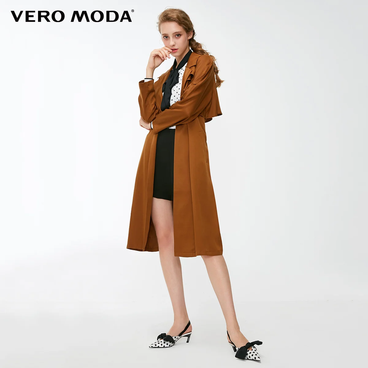 Vero Moda женский лацкан гофрированные планки регулируемые рукава длинный ветровка пальто | 318321521