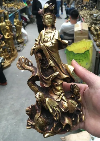YM 316 22 см королевская китайская Бронзовая позолоченная Статуя Дракона Кван Инь