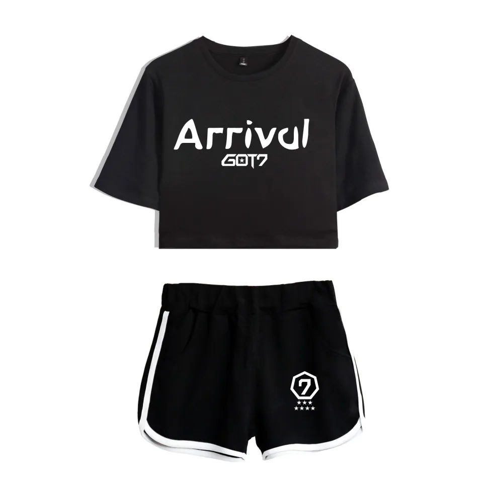 GOT7 Two Piece Set Summer Sexy Cotton Printed T Shirt Album Woman Suit Shorts Crop Got7 Fashion Tops Pants | Женская одежда