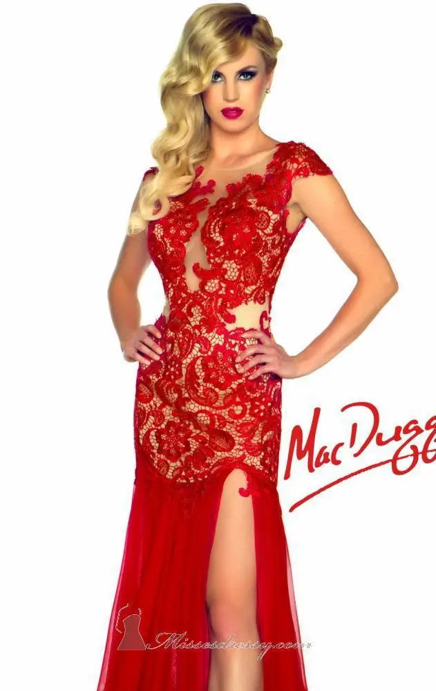 Free Shipping 2012 Cap Sleeves Red Lace Drop Waist Chiffon Ladies Evening Prom Dress | Свадьбы и торжества