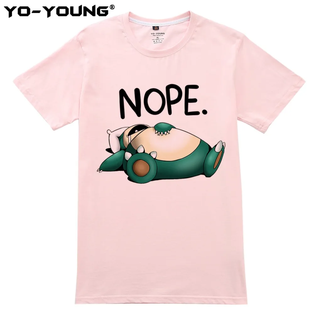 Yo Young мужские футболки Покемон Snorlax Nope смешные цифровая печать 100% чесаный хлопок
