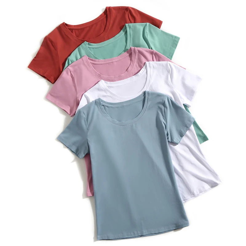 Летняя Высококачественная Однотонная футболка 6 цветов Женская хлопковая