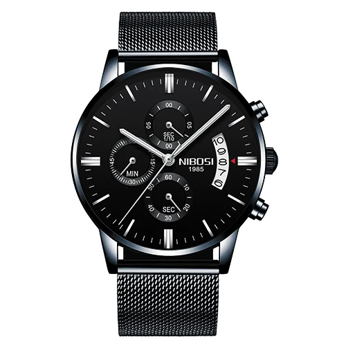 Whole Black Alloy NIBOSI часы мужские Relogio Masculino Для мужчин часы Роскошные известный бренд Мужская мода повседневные платья часы военные Кварцевые наручные часы Saat - Цвет: Whole Black Alloy