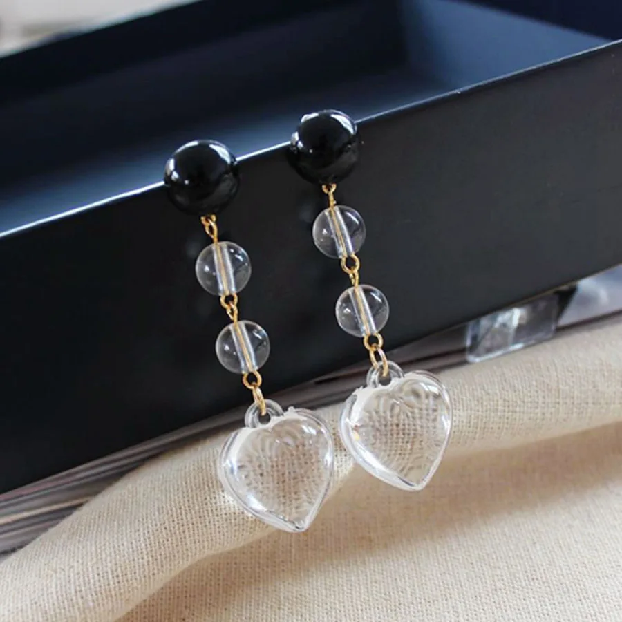 Boucle d'oreille Femme модные ювелирные изделия Уникальный дизайн прозрачный хрустальный стакан круглый Сердце Длинные полимерные серьги для женщин