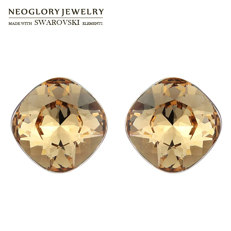 Серьги-гвоздики Neoglory с австрийским кристаллом простой круглый дизайн
