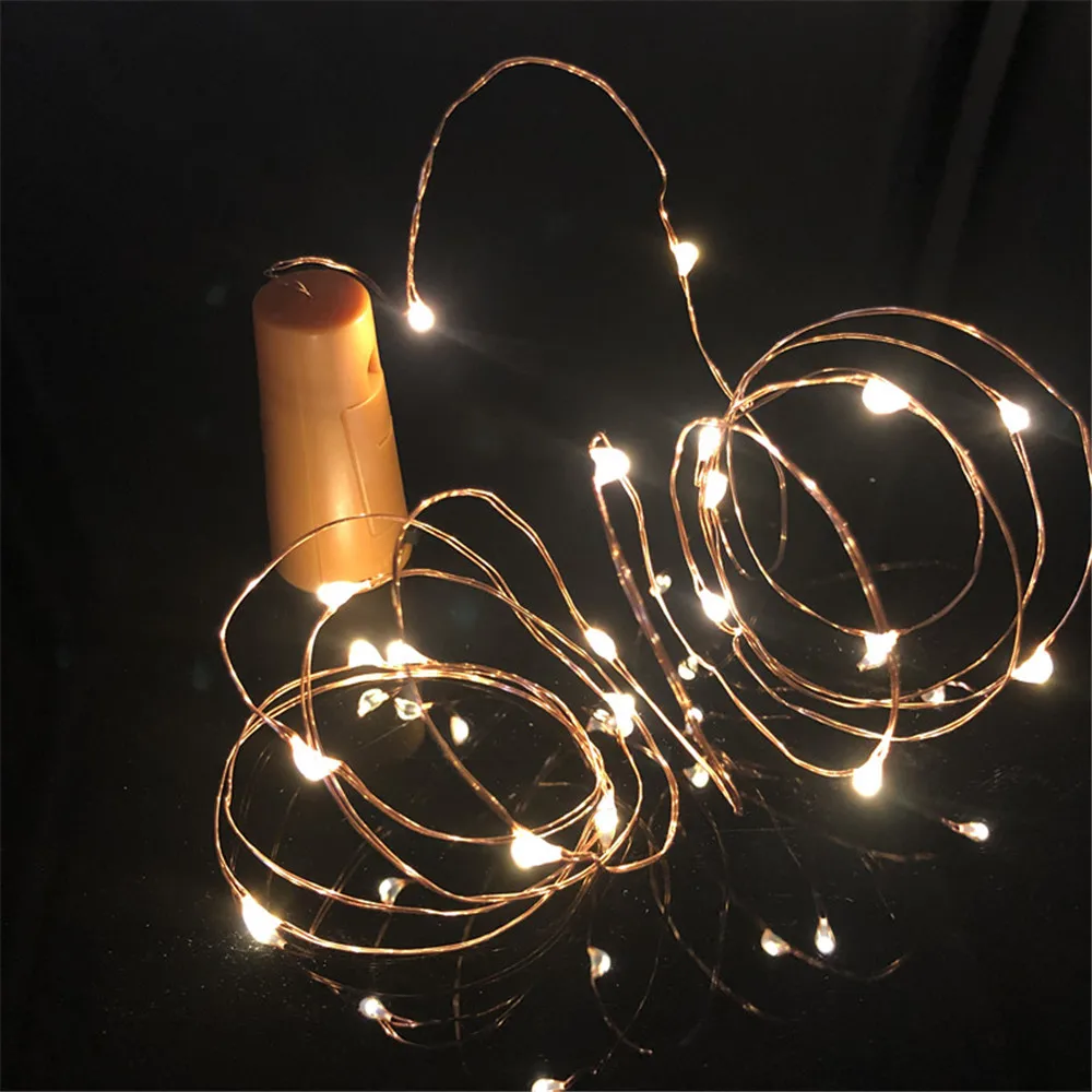 

1M 2M LED Garland Copper Silver Wire String Lights 10 20 LEDs Bottle Stopper Fairy Lights for Holiday Wedding Party Decor