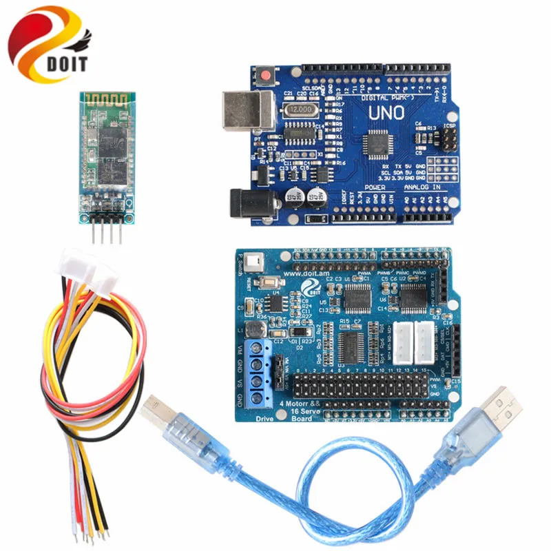 Bluetooth version Bluetooth, Wi-Fi, ручка робот контроллер рычага автомобиля Комплект для Arduino с UNO R3, плата водителя двигателя, WiFi модуль, модуль Bluetooth - Цвет: Bluetooth version