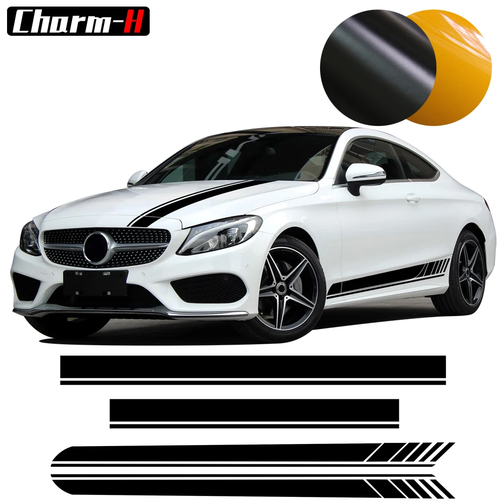 C63 AMG стиль выпуск 1 боковые полосы капот крыша задний комплект наклейка для Mercedes
