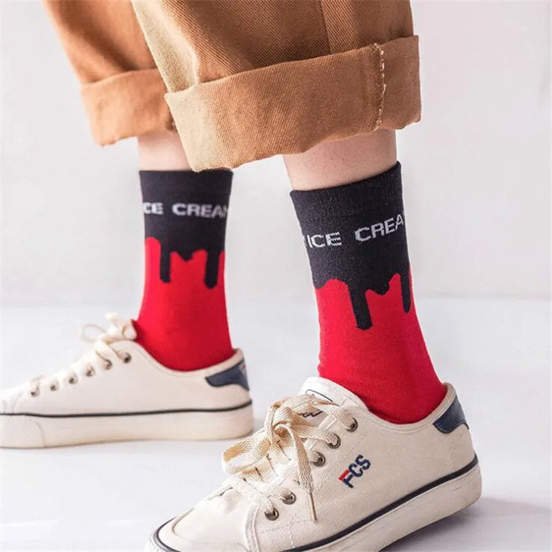 Japanese Kawaii Ice Cream Patterned Women Socks Cotton Novelty Funny Cute Art Crew For Female Student Sox Calcetines | Женская одежда