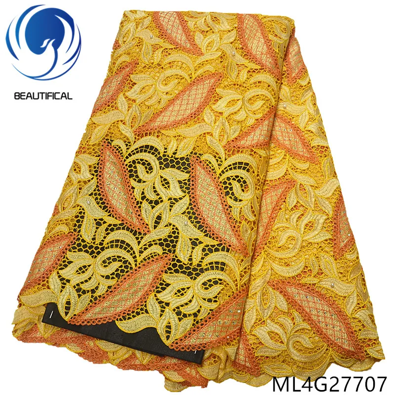 

BEAUTIFICAL embroidery lace cloths yellow lace african guipure sewing fabric cord lace high quality ML4G277