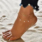 Браслеты для ног Многослойные женские, анклеты золотого цвета с цепочкой на щиколотку, пляжные украшения без пятки, летняя бижутерия