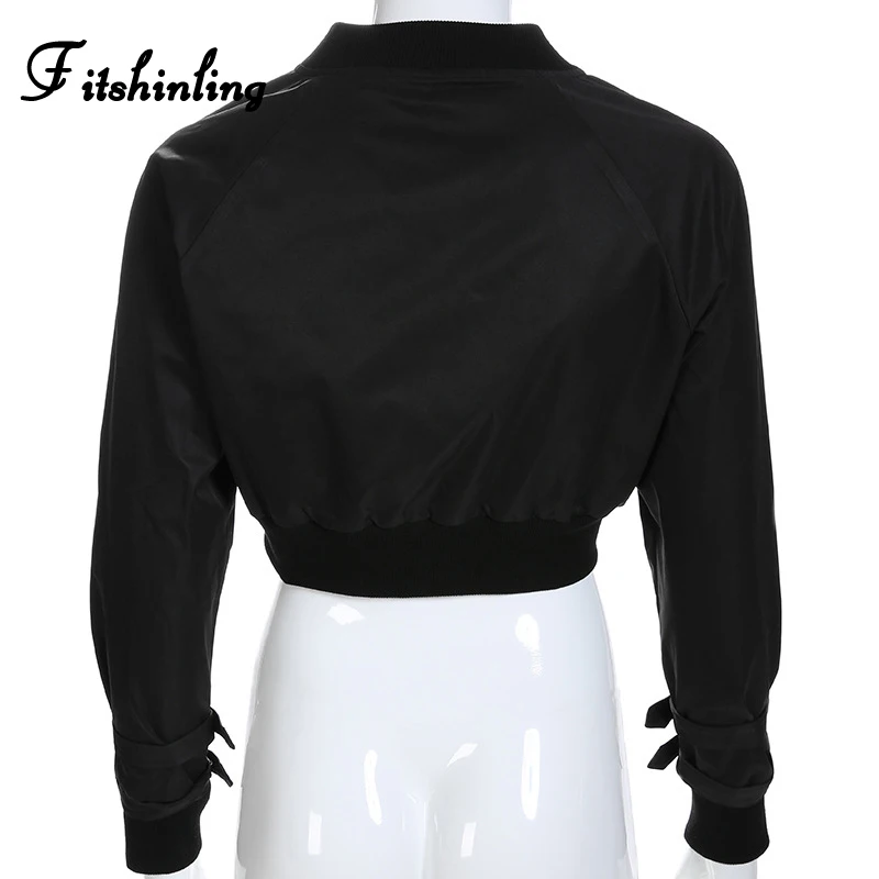 Fitshinling уличная мода Черная бейсбольная куртка Женское пальто верхняя одежда