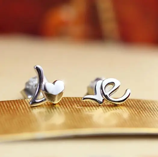 XUBCHC Irregular Letter Love White Steel Stud Earrings Asymmetry Earring Fashion Jewelry for Women Best Gift | Украшения и