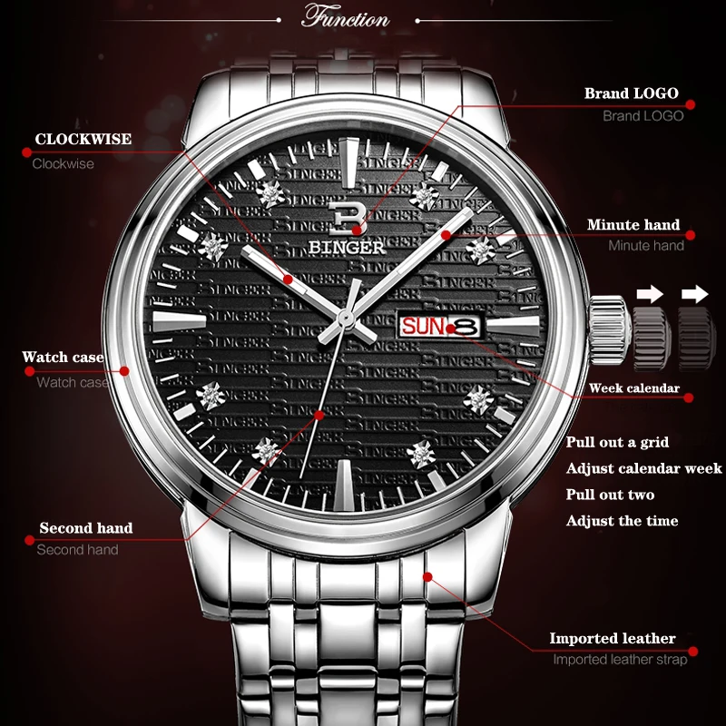 Пара часов Бингер для мужчин s бизнес-платье часы Роскошные 50 м водонепроницаемые спортивные часы для мужчин модные женские часы для влюбленных Кварцевые часы