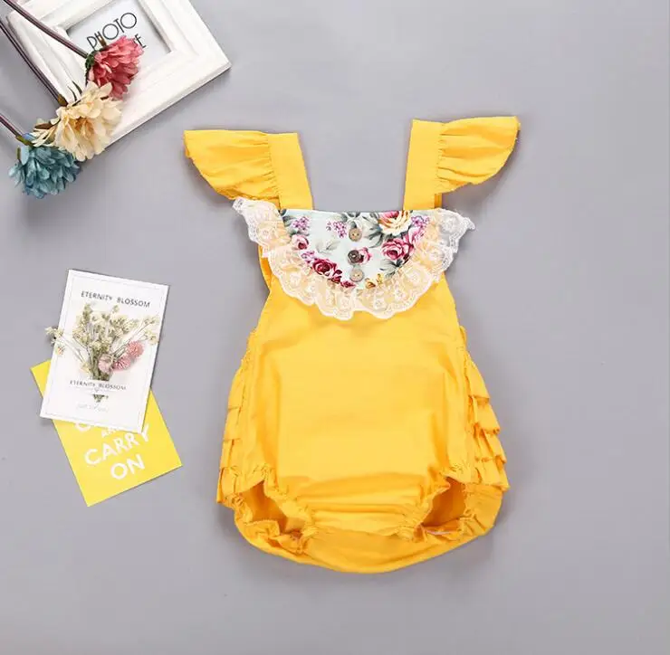 Новинка 2017 года винтажный комбинезон с цветочным узором для маленьких девочек